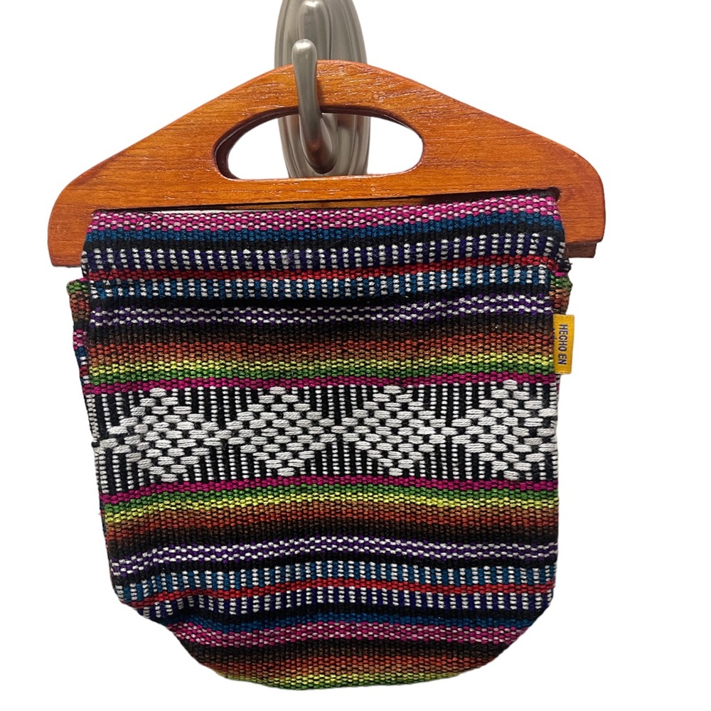Mexican Wood Handle Multi Color Handbag